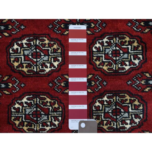 3'x5' Pure Wool Hand Knotted Mori Bokara with Geometric Medallions Design Deep Red Oriental Rug  - 69221 - Image 4