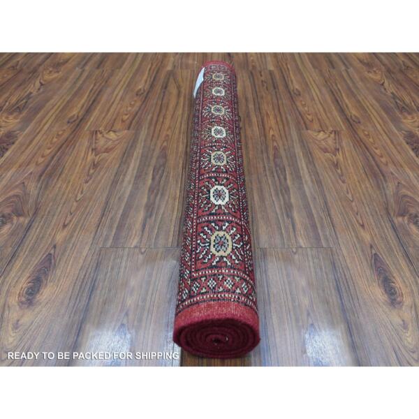 3'x5' Pure Wool Hand Knotted Mori Bokara with Geometric Medallions Design Deep Red Oriental Rug  - 69221 - Image 5