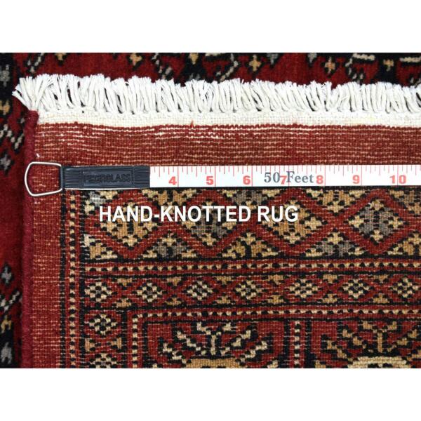 3'x5' Pure Wool Hand Knotted Mori Bokara with Geometric Medallions Design Deep Red Oriental Rug  - 69221 - Image 7