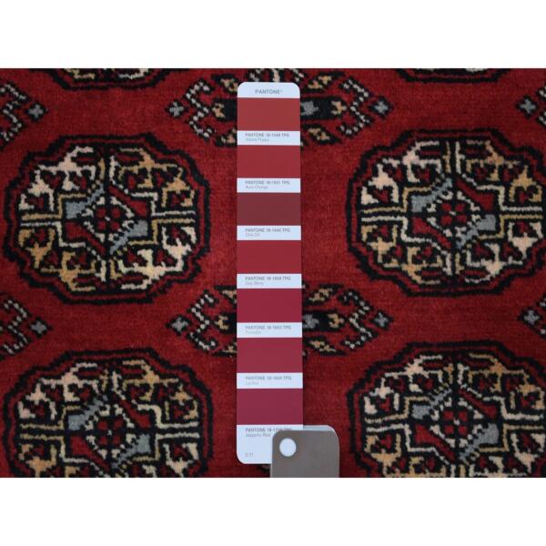 3'x5'1" Mori Bokara with Geometric Medallions Design Deep and Rich Red Organic Wool Hand Knotted Oriental Rug  - 69223 - Image 4