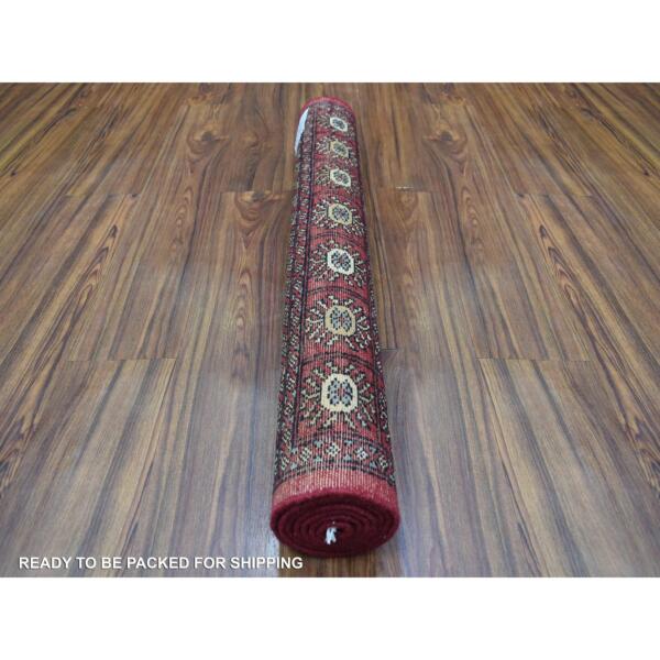 3'x5'1" Mori Bokara with Geometric Medallions Design Deep and Rich Red Organic Wool Hand Knotted Oriental Rug  - 69223 - Image 5