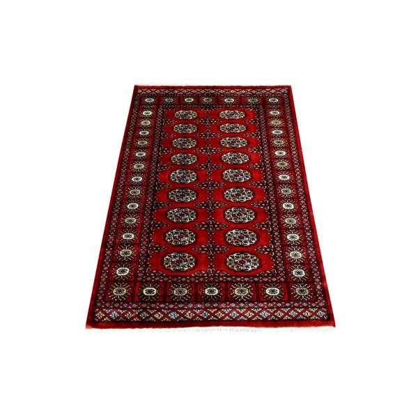 3'x4'9" Rich Red Pure Wool Hand Knotted Mori Bokara with Geometric Medallions Design Oriental Rug  - 69225