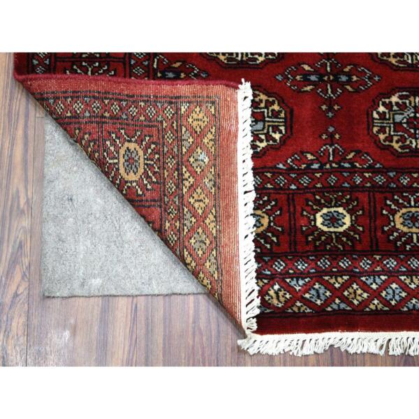 3'x4'9" Rich Red Pure Wool Hand Knotted Mori Bokara with Geometric Medallions Design Oriental Rug  - 69225 - Image 3