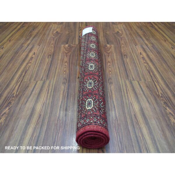 3'x4'9" Rich Red Pure Wool Hand Knotted Mori Bokara with Geometric Medallions Design Oriental Rug  - 69225 - Image 5