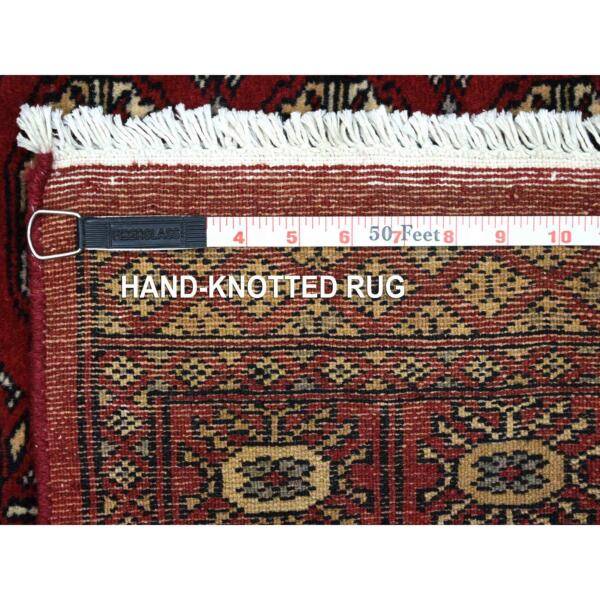 3'x4'9" Rich Red Pure Wool Hand Knotted Mori Bokara with Geometric Medallions Design Oriental Rug  - 69225 - Image 7