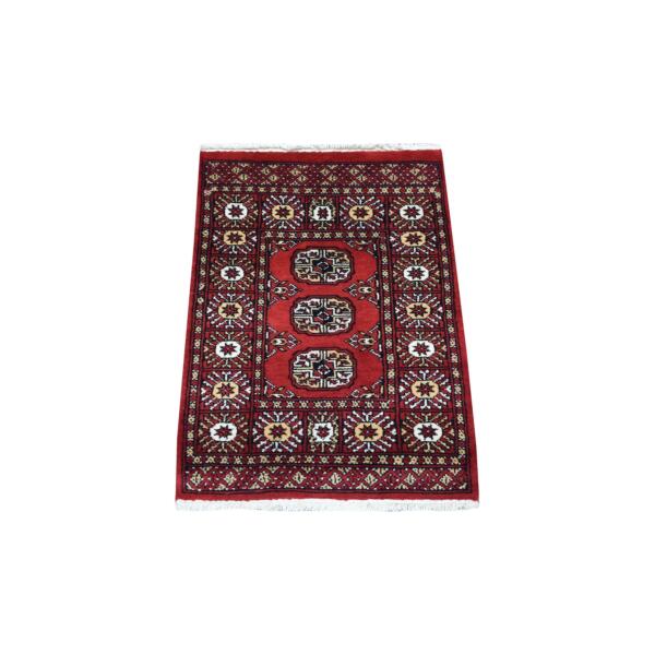 2'x2'8" Mori Bokara with Tribal Medallions Design Deep Red Extra Soft Wool Hand Knotted Oriental Mat Rug  - 69230