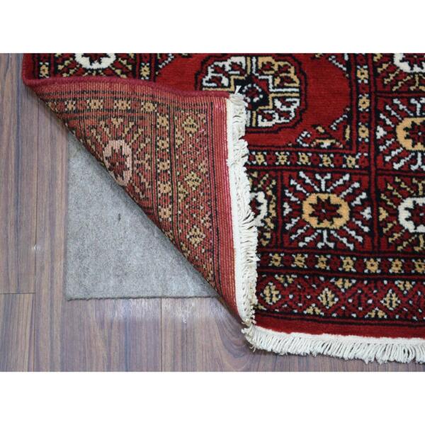 2'x2'8" Mori Bokara with Tribal Medallions Design Deep Red Extra Soft Wool Hand Knotted Oriental Mat Rug  - 69230 - Image 3