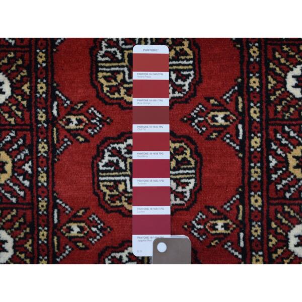 2'x2'8" Mori Bokara with Tribal Medallions Design Deep Red Extra Soft Wool Hand Knotted Oriental Mat Rug  - 69230 - Image 4