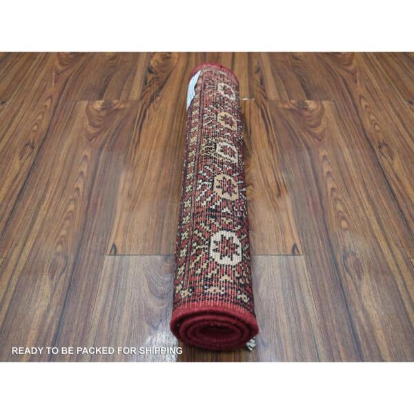 2'x2'8" Mori Bokara with Tribal Medallions Design Deep Red Extra Soft Wool Hand Knotted Oriental Mat Rug  - 69230 - Image 5