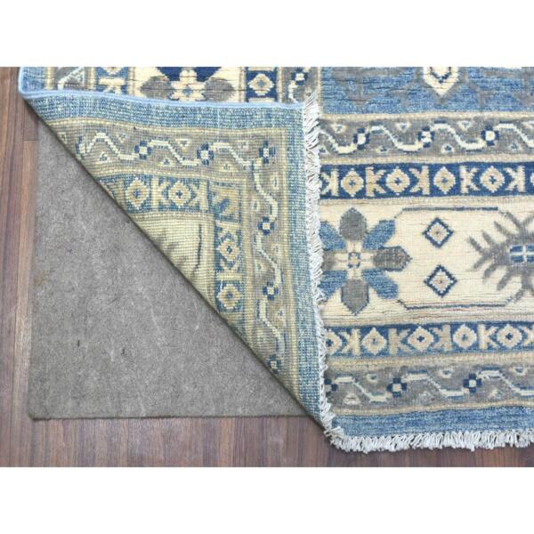 6'3"x8'8" Vintage Look Kazak with Geometric Design Pure Wool Hand Knotted Blue Oriental Rug  - 69272 - Image 4