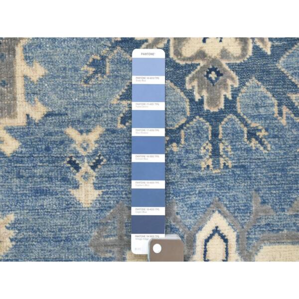 6'3"x8'8" Vintage Look Kazak with Geometric Design Pure Wool Hand Knotted Blue Oriental Rug  - 69272 - Image 5