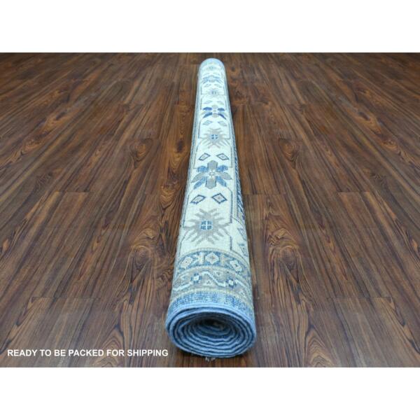 6'3"x8'8" Vintage Look Kazak with Geometric Design Pure Wool Hand Knotted Blue Oriental Rug  - 69272 - Image 6