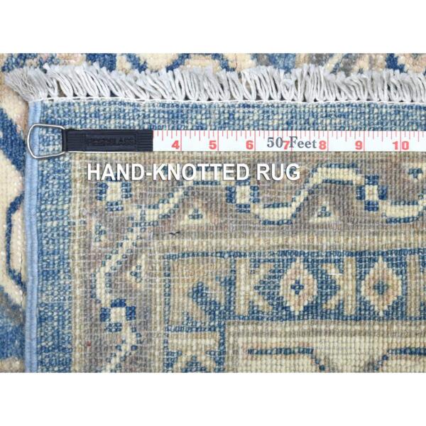 6'3"x8'8" Vintage Look Kazak with Geometric Design Pure Wool Hand Knotted Blue Oriental Rug  - 69272 - Image 8