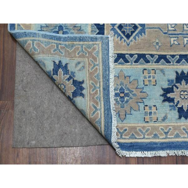 7'10"x10' Hand Knotted Blue Vintage Look Kazak with Medallions Design Soft Wool Oriental Rug  - 69275 - Image 6