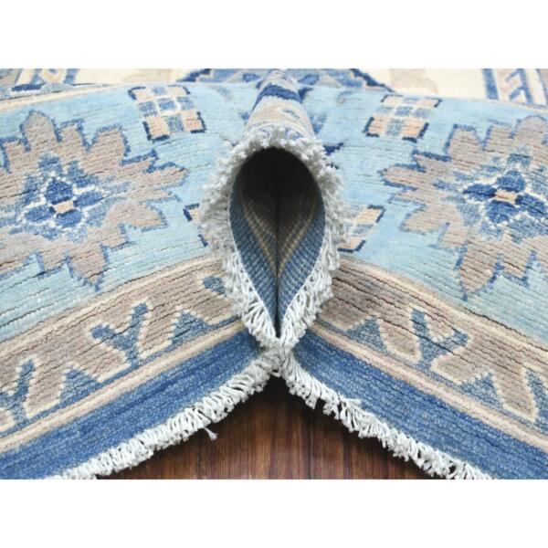 7'10"x10' Hand Knotted Blue Vintage Look Kazak with Medallions Design Soft Wool Oriental Rug  - 69275 - Image 7