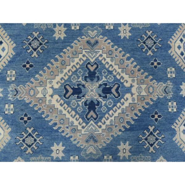 7'10"x10' Hand Knotted Blue Vintage Look Kazak with Medallions Design Soft Wool Oriental Rug  - 69275 - Image 10