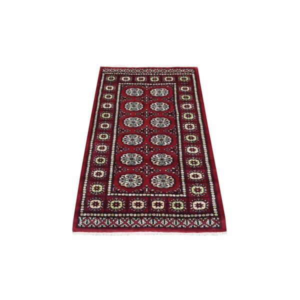 2'6"x4'10" Mori Bokara with Geometric Medallions Design Deep and Rich Red Pure Wool Hand Knotted Oriental Rug  - 69449