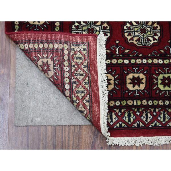 2'6"x4'10" Mori Bokara with Geometric Medallions Design Deep and Rich Red Pure Wool Hand Knotted Oriental Rug  - 69449 - Image 3