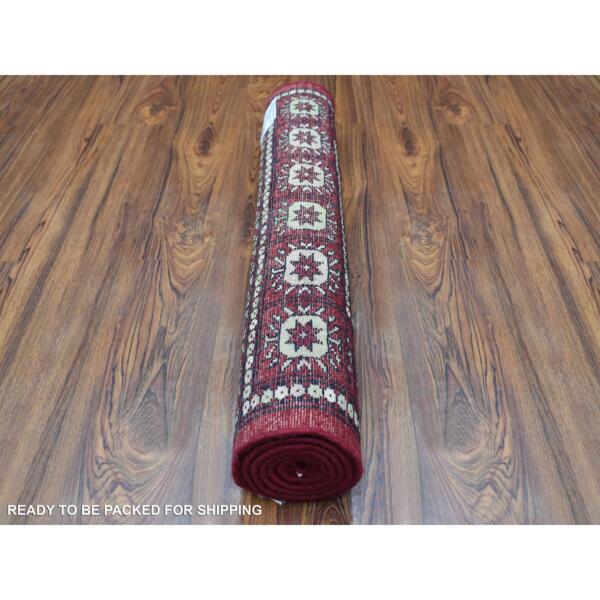 2'6"x4'10" Mori Bokara with Geometric Medallions Design Deep and Rich Red Pure Wool Hand Knotted Oriental Rug  - 69449 - Image 5