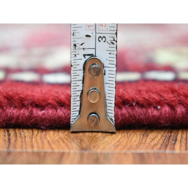 2'6"x4'10" Mori Bokara with Geometric Medallions Design Deep and Rich Red Pure Wool Hand Knotted Oriental Rug  - 69449 - Image 6