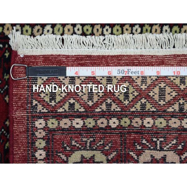 2'6"x4'10" Mori Bokara with Geometric Medallions Design Deep and Rich Red Pure Wool Hand Knotted Oriental Rug  - 69449 - Image 7