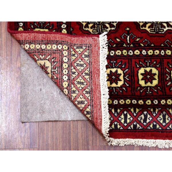 2'7"x7' Organic Wool Hand Knotted Mori Bokara with Geometric Medallions Design Rich Red Oriental Runner Rug  - 69451 - Image 3