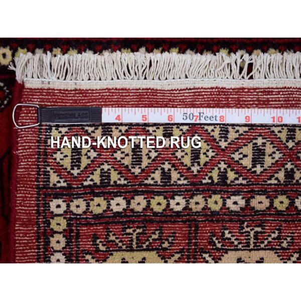 2'7"x7' Organic Wool Hand Knotted Mori Bokara with Geometric Medallions Design Rich Red Oriental Runner Rug  - 69451 - Image 7