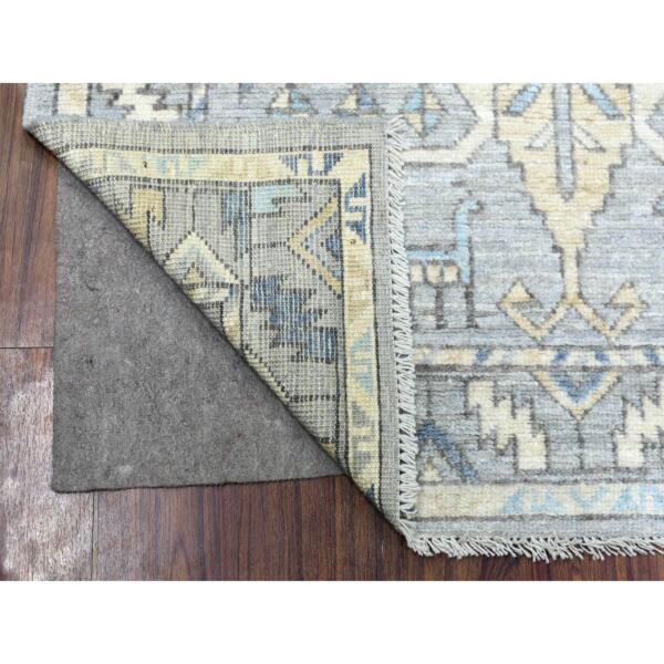 4'1"x9'9" Organic Wool Hand Knotted Gray Anatolian Village Inspired with Large Medallions Design Oriental Wide Runner Rug  - 69503 - Image 3