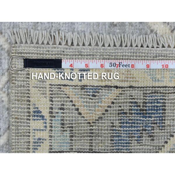 4'1"x9'9" Organic Wool Hand Knotted Gray Anatolian Village Inspired with Large Medallions Design Oriental Wide Runner Rug  - 69503 - Image 7