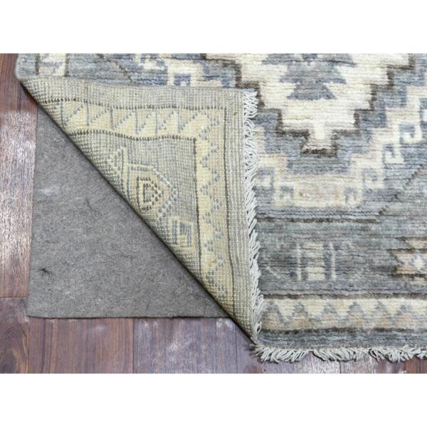 3'1"x12'8" Gray Anatolian Village Inspired with Tribal Medallions Design Extra Soft Wool Hand Knotted Oriental Wide Runner Rug  - 69506 - Image 3