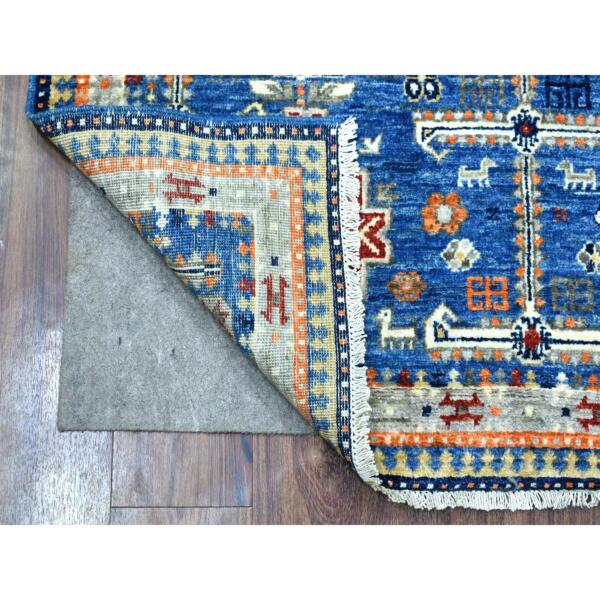 3'10"x5'10" Blue Afghan Ersari In a Colorful Pattern Natural Wool Hand Knotted Oriental Rug  - 70285 - Image 3