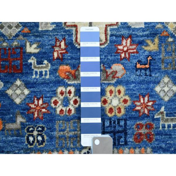 3'10"x5'10" Blue Afghan Ersari In a Colorful Pattern Natural Wool Hand Knotted Oriental Rug  - 70285 - Image 4