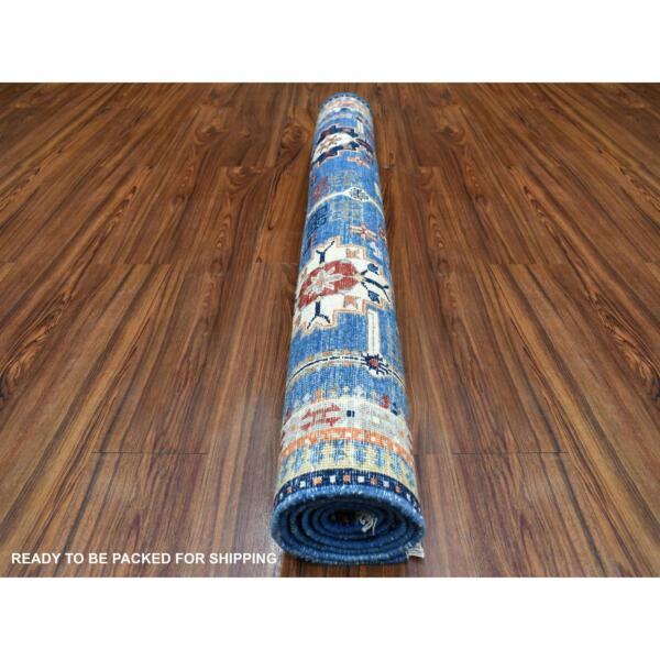 3'10"x5'10" Blue Afghan Ersari In a Colorful Pattern Natural Wool Hand Knotted Oriental Rug  - 70285 - Image 5