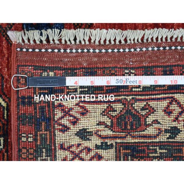 2'8"x9'7" Coral Red, Afghan Ersari with Elephant Feet Design, Natural Dyes, Densely Woven, 100% Wool, Hand Knotted, Runner Oriental Rug  - 70620 - Image 7