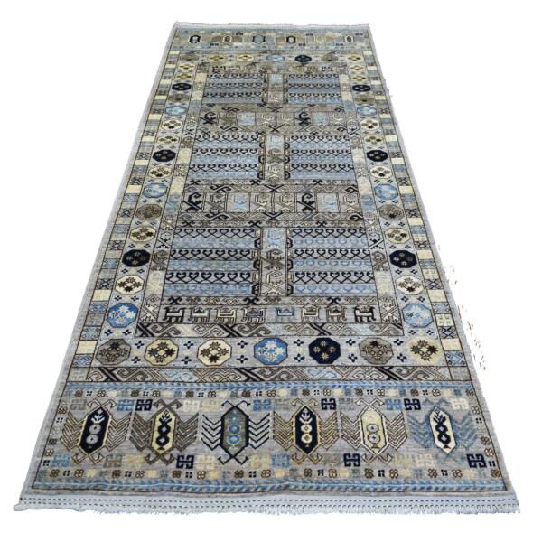 4'1"x9'7" Light Gray, Turkeman Ersari with Prayer Design Natural Dyes, Densely Woven Pure Wool Hand Knotted, Wide Runner Oriental Rug  - 70637