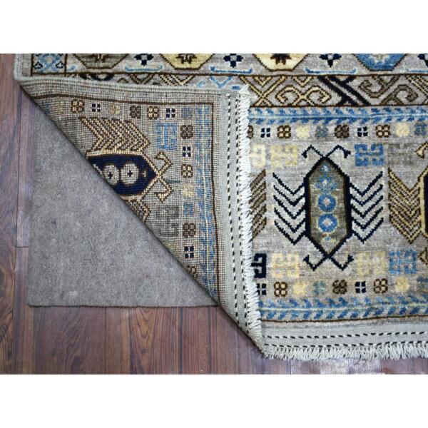 4'1"x9'7" Light Gray, Turkeman Ersari with Prayer Design Natural Dyes, Densely Woven Pure Wool Hand Knotted, Wide Runner Oriental Rug  - 70637 - Image 3