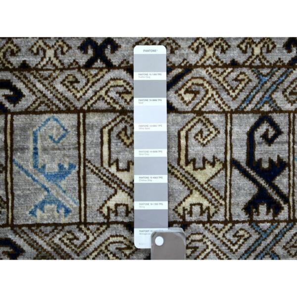 4'1"x9'7" Light Gray, Turkeman Ersari with Prayer Design Natural Dyes, Densely Woven Pure Wool Hand Knotted, Wide Runner Oriental Rug  - 70637 - Image 4