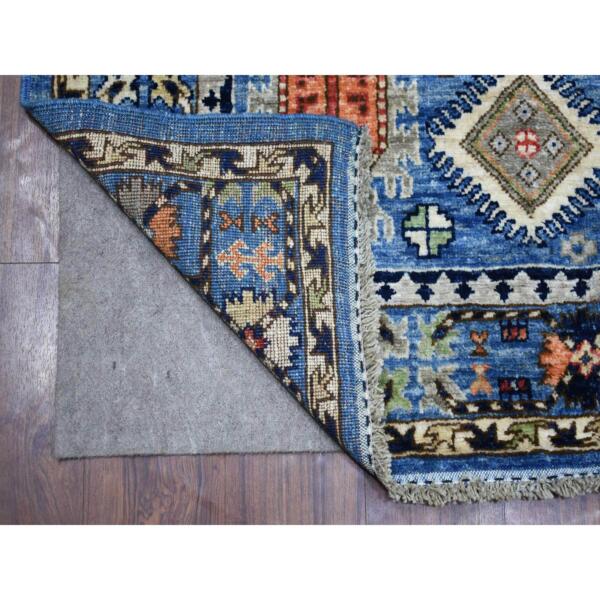 4'4"x11'8" Denim Blue Afghan Ersari with Large Elements Design , Hand Knotted, Natural Dyes Soft and Shiny Wool Wide Runner Oriental Rug  - 70638 - Image 3