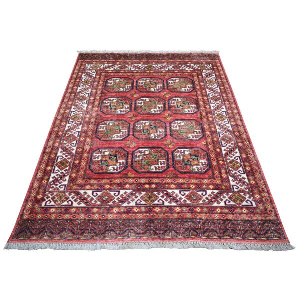 5'x6'6" Coral Red Natural Dyes, Turkeman Ersari with Elephant Feet Design  Hand Knotted, Soft and Shiny Wool Oriental Rug  - 70645