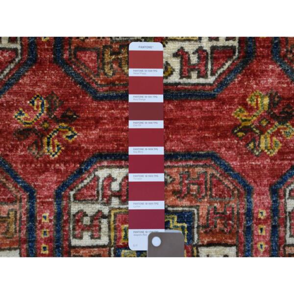 5'x6'6" Coral Red Natural Dyes, Turkeman Ersari with Elephant Feet Design  Hand Knotted, Soft and Shiny Wool Oriental Rug  - 70645 - Image 4