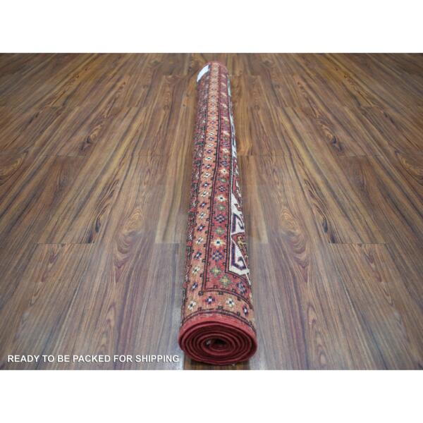 5'x6'6" Coral Red Natural Dyes, Turkeman Ersari with Elephant Feet Design  Hand Knotted, Soft and Shiny Wool Oriental Rug  - 70645 - Image 5