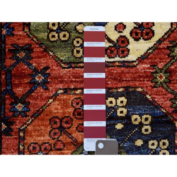 2'x3' Coral Red Turkeman Ersari with Elephant Feet Design, Densely Woven, Hand Knotted, Natural Dyes, Soft and Shiny Wool Oriental Rug  - 70767 - Image 4