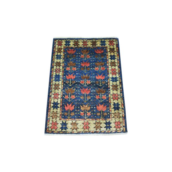 2'x2'8" Navy Blue, Turkeman Ersari with All Over Flower Design, Hand Knotted, Natural Dyes, Densely Woven, Soft and Shiny Wool Oriental Rug  - 70776