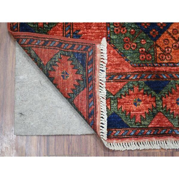 3'4"x4'7" Coral Red Densely Woven, Turkeman Ersari with Elephant Feet Design, Hand Knotted Natural Dyes, Pure Wool Oriental Rug  - 70785 - Image 3