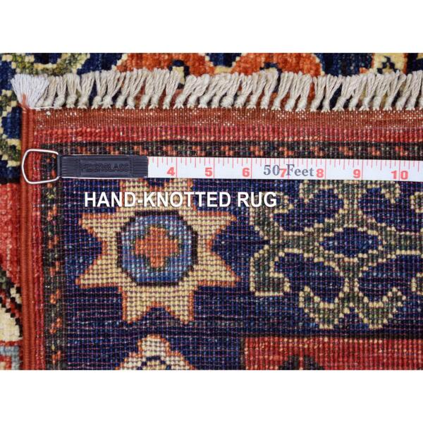 2'x3' Coral Red with Navy Blue Border Afghan Ersari, Elephant Feet Design, Natural Dyes, Soft and Shiny Wool Oriental Rug  - 70798 - Image 7