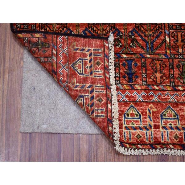 2'x3' Coral Red Hand Knotted, Natural Dyes, Turkeman Ersari with Prayer Design, Pure Wool Oriental Rug  - 70806 - Image 3