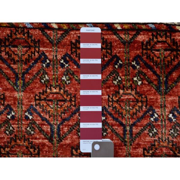 2'x3' Coral Red Hand Knotted, Natural Dyes, Turkeman Ersari with Prayer Design, Pure Wool Oriental Rug  - 70806 - Image 4