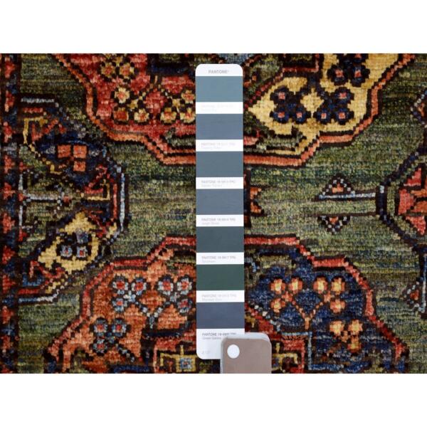 2'x2'10" Green Hand Knotted Afghan Ersari with Elephant Feet Design, Natural Dyes, Soft and Shiny Wool Oriental Rug  - 70814 - Image 4