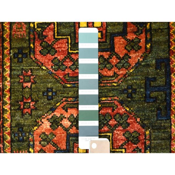 2'x2'9" Green Afghan Ersari with Elephant Feet Design, Natural Dyes, Hand Knotted, Soft and Shiny Wool Oriental Rug  - 70823 - Image 4