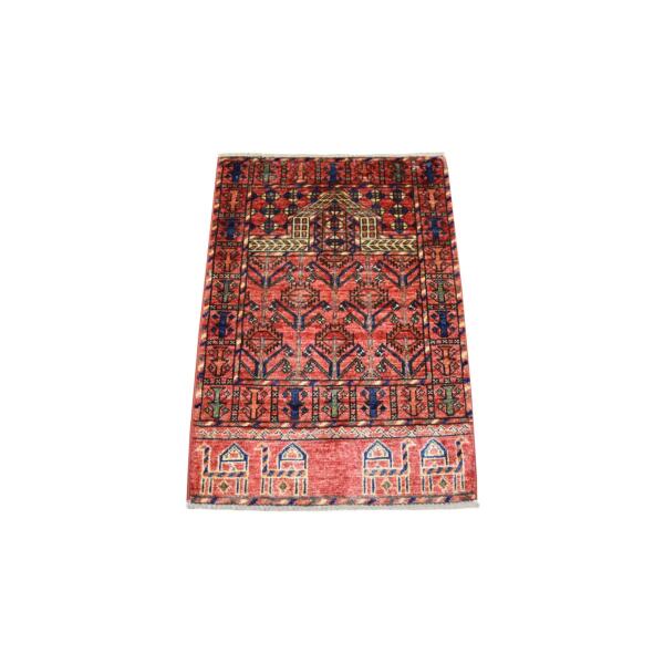 2'x2'10" Coral Red, Turkeman Ersari with Prayer Design, Natural Dyes, Hand Knotted, Ghazni Wool Oriental Rug  - 70825